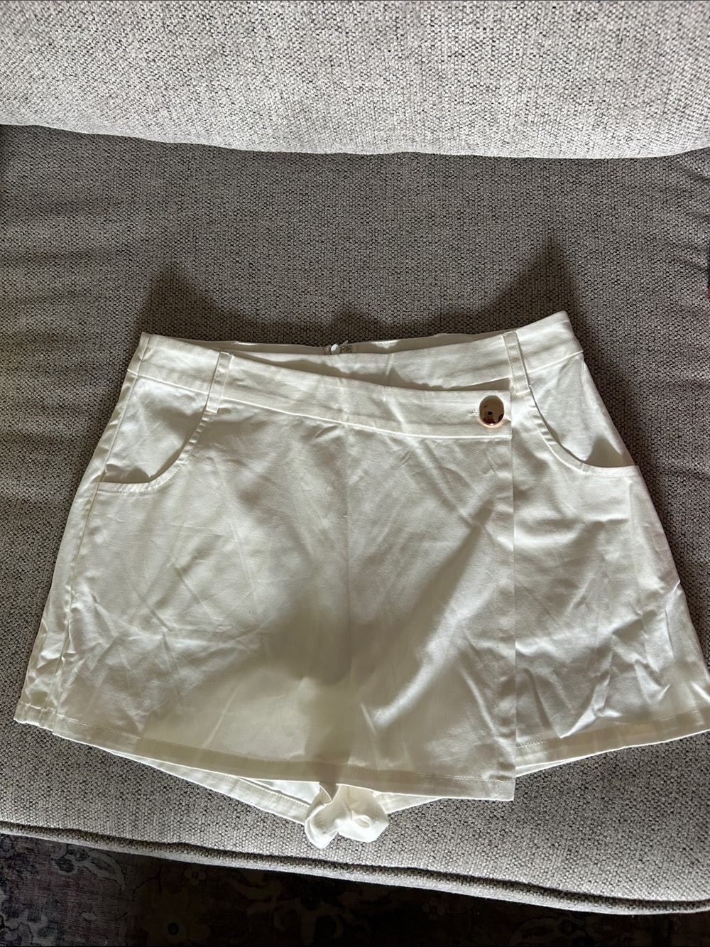 Cream Women's Skort with Button Accent